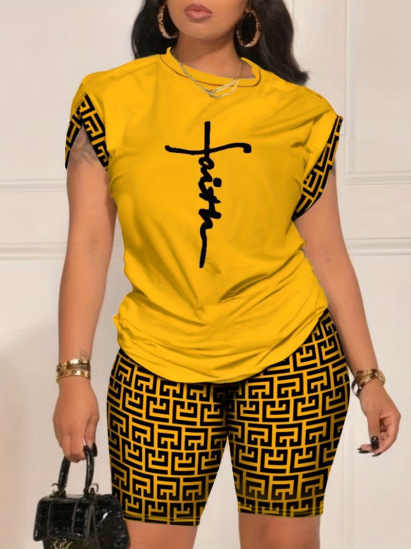 Women'S Clothing Temperament Digital Printing Round Neck Short Sleeve Suit 349 - Image 4