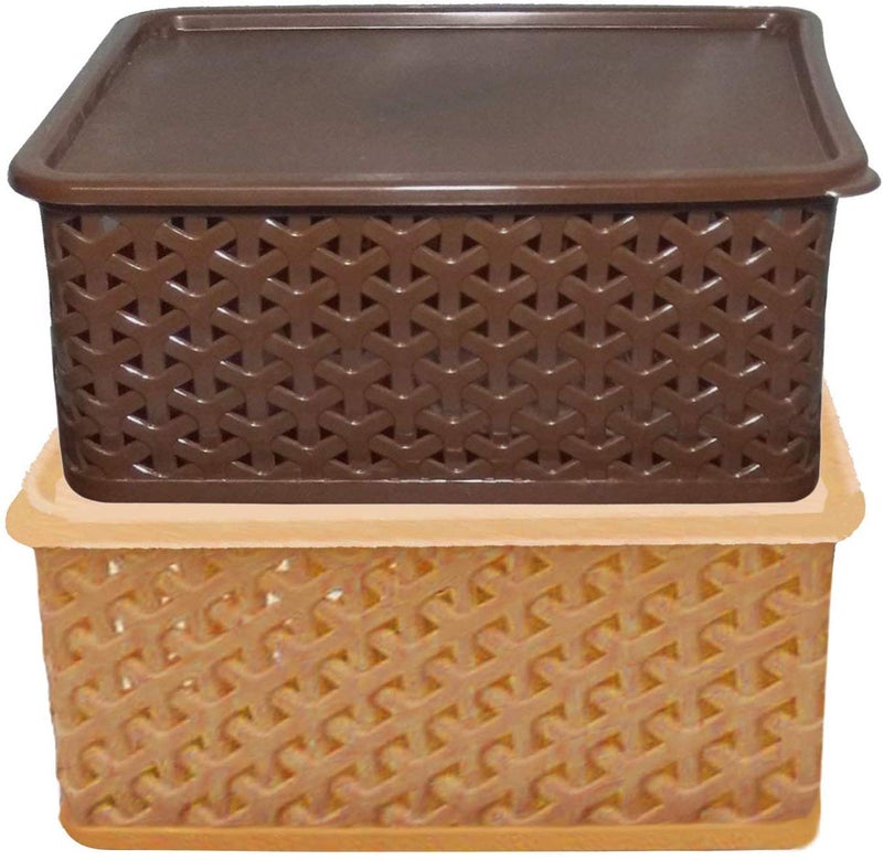 Kuber Industries Kuber Industries Plastic 2 Pieces Medium Size Multipurpose Solitaire Storage Basket with Lid (Multi) -CTLTC010887, Standard - Image 3