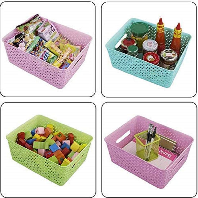 Kuber Industries Kuber Industries Plastic 2 Pieces Medium Size Multipurpose Solitaire Storage Basket with Lid (Multi) -CTLTC010887, Standard - Image 4