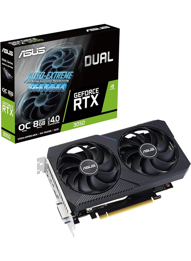 أسوس بطاقة رسومات الألعاب NVIDIA GeForce RTX 3050 OC Edition المزدوجة (PCIe 4.0، ذاكرة GDDR6 سعة 8 جيجابايت، HDMI 2.1، DisplayPort 1.4a، تصميم بفتحتين، تصميم مروحة Axial-tech، تقنية 0dB، والمزيد) أسود - Image 1