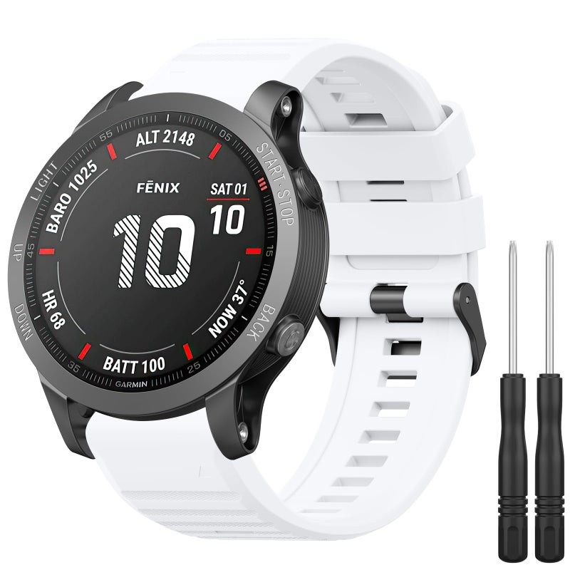 Mugust 22mm Silicone Quick-Fit Watch Strap, White, For Garmin Fenix 5/5 Plus/6/6 Pro/7/7 Pro/Fenix 6 Pro, Forerunner 935/945/955/965/745, Instinct, Epix (Gen 2), 5.51-7.87 inches - Image 3
