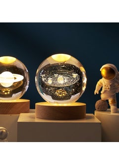 Hediyesahibi Large Lighted Wooden Base Planets Themed Glass Globe 8cm and Lotus Camellia Flower Necklace  - Image 3