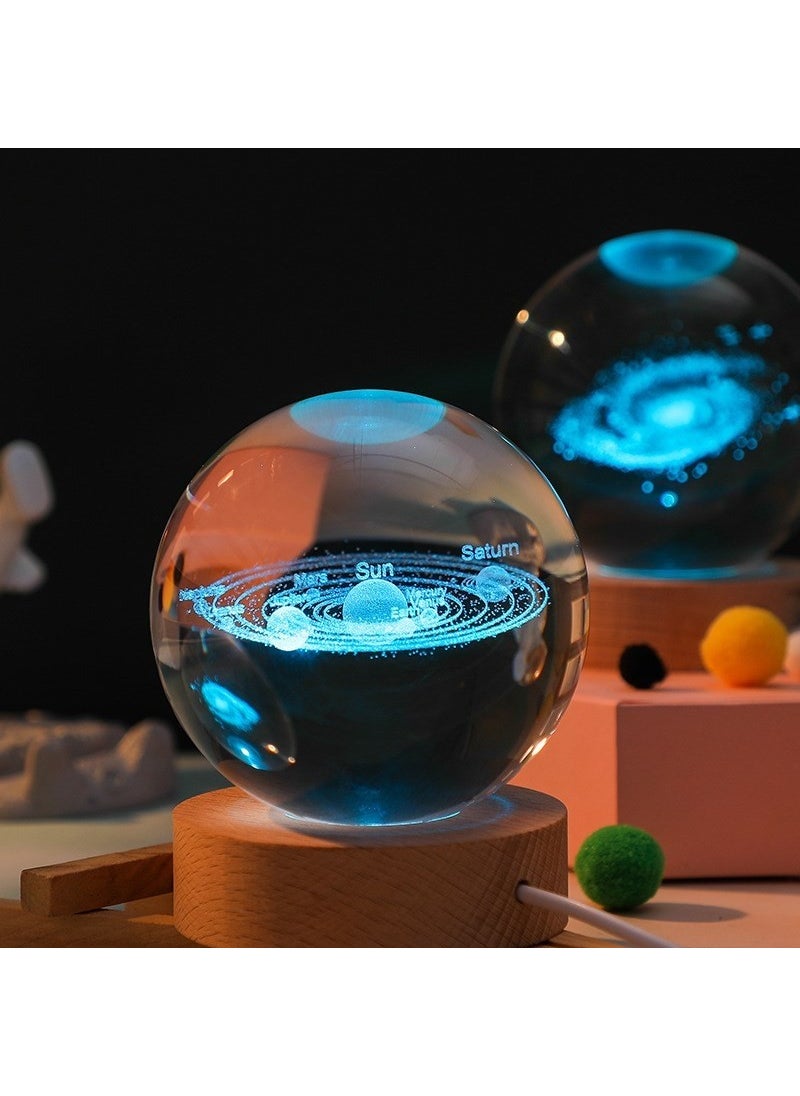 Hediyesahibi Large Lighted Wooden Base Planets Themed Glass Globe 8cm and Lotus Camellia Flower Necklace  - Image 2