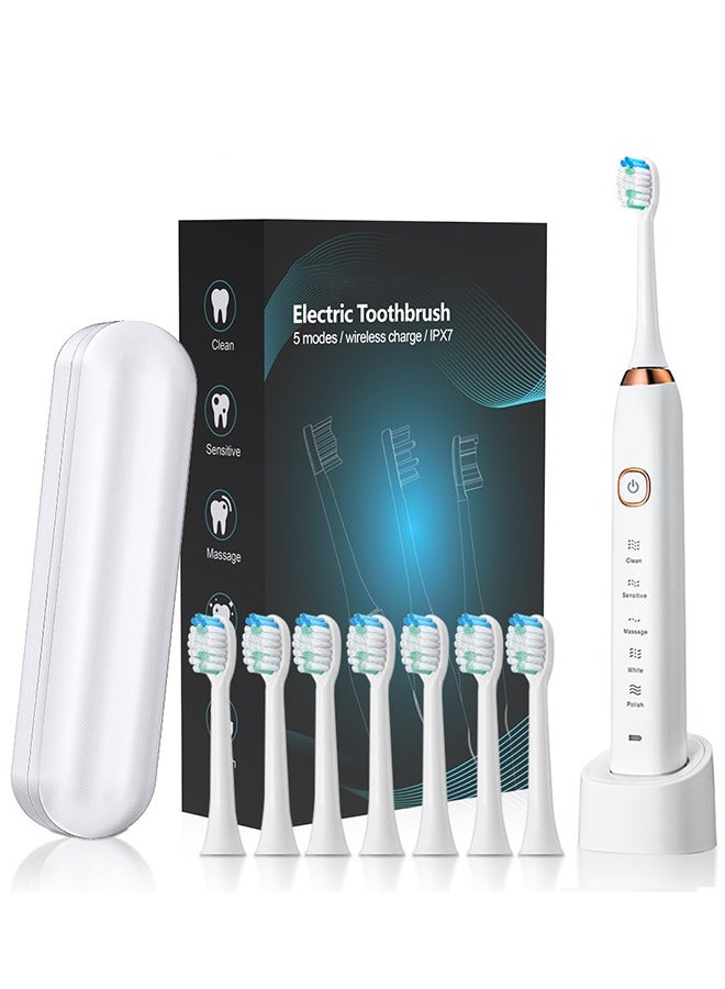 عام فرشاة أسنان كهربائية مع حقيبة سفر، فرشاة أسنان سونيك للبالغين مع 8 رؤوس فرشاة للاستخدام لمدة عامين، فرشاة أسنان قابلة لإعادة الشحن بقوة 40000 فولت في الدقيقة، تدوم 30 يومًا مع 5 أوضاع - Image 1