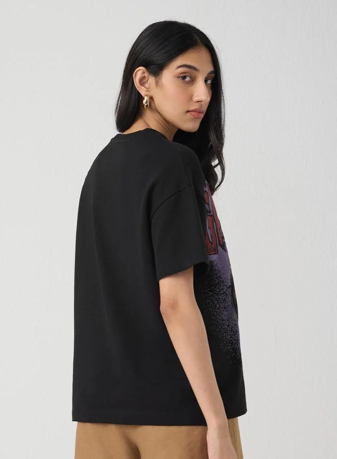 The Souled Store  Black Oversized Garfield Graphic T-Shirt for Women | Best Price UAE