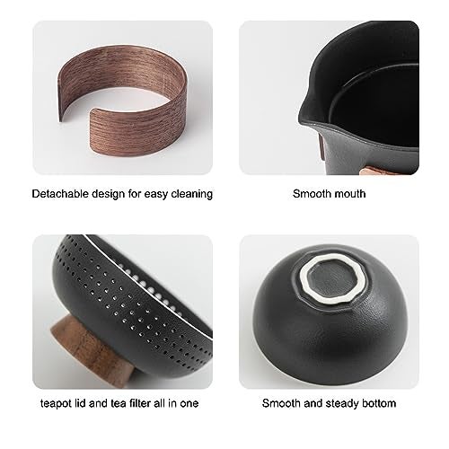Dltsli Mini Travel Ceramic Tea Pot Set Chinese Kung Fu Teapot, 1 Pot 3 Cups Porcelain Teacups with Tea Infuser Portable Bag for Home Office Outdoor Picnic Black - Image 5