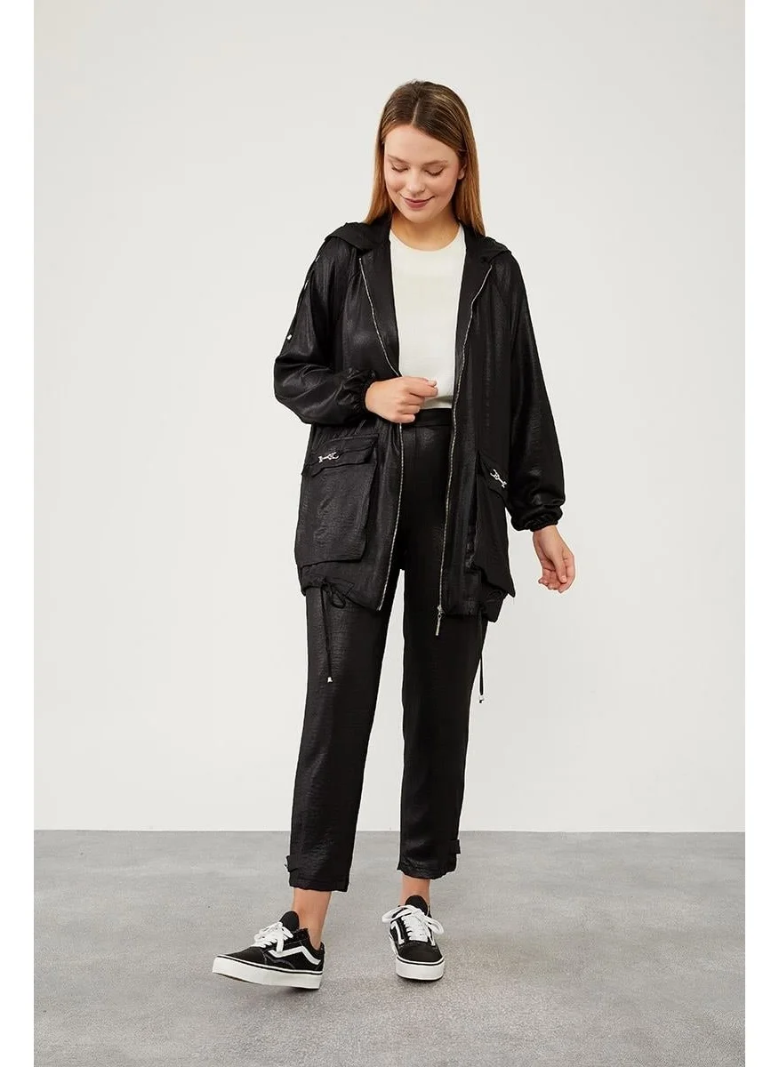 ليفيدور Black Hooded Zippered Sports Suit