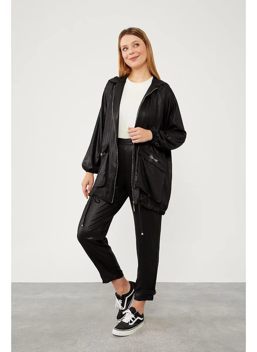 ليفيدور Black Hooded Zippered Sports Suit