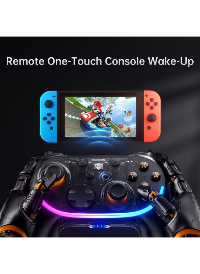 ماكينيك وحدة تحكم لاسلكية Machenike S3 مزودة بعصا تحكم بتقنية Hall Effect، مع إضاءة RGB بتصميم "البرق الأسود"، تدعم التشغيل والإيقاف التلقائي، و5 مستويات للاهتزاز، وتعمل مع أجهزة الكمبيوتر (PC) وNintendo Switch وiOS وAndroid TV، وتأتي مع قاعدة شحن. - Image 3