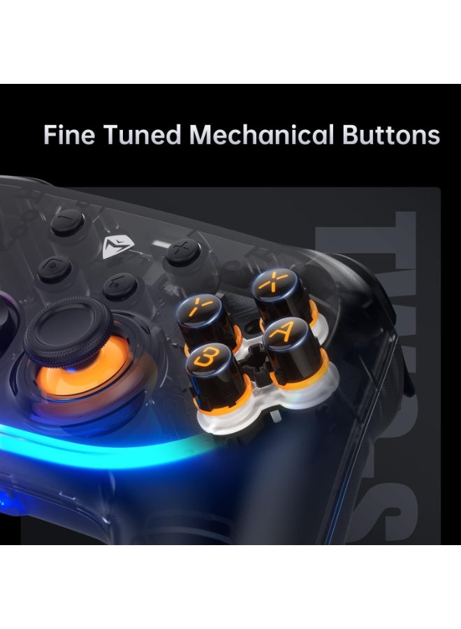 ماكينيك وحدة تحكم لاسلكية Machenike S3 مزودة بعصا تحكم بتقنية Hall Effect، مع إضاءة RGB بتصميم "البرق الأسود"، تدعم التشغيل والإيقاف التلقائي، و5 مستويات للاهتزاز، وتعمل مع أجهزة الكمبيوتر (PC) وNintendo Switch وiOS وAndroid TV، وتأتي مع قاعدة شحن. - Image 5
