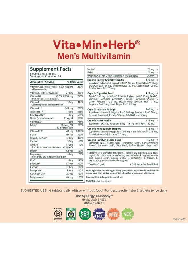 Pure Synergy فيتا·مين·عشب للرجال | مكمل متعدد الفيتامينات الشامل للرجال | مصنوع من مكونات غذائية عضوية كاملة غير معدلة وراثيًا | دعم يومي للطاقة والمناعة (120 قرص) - Image 2