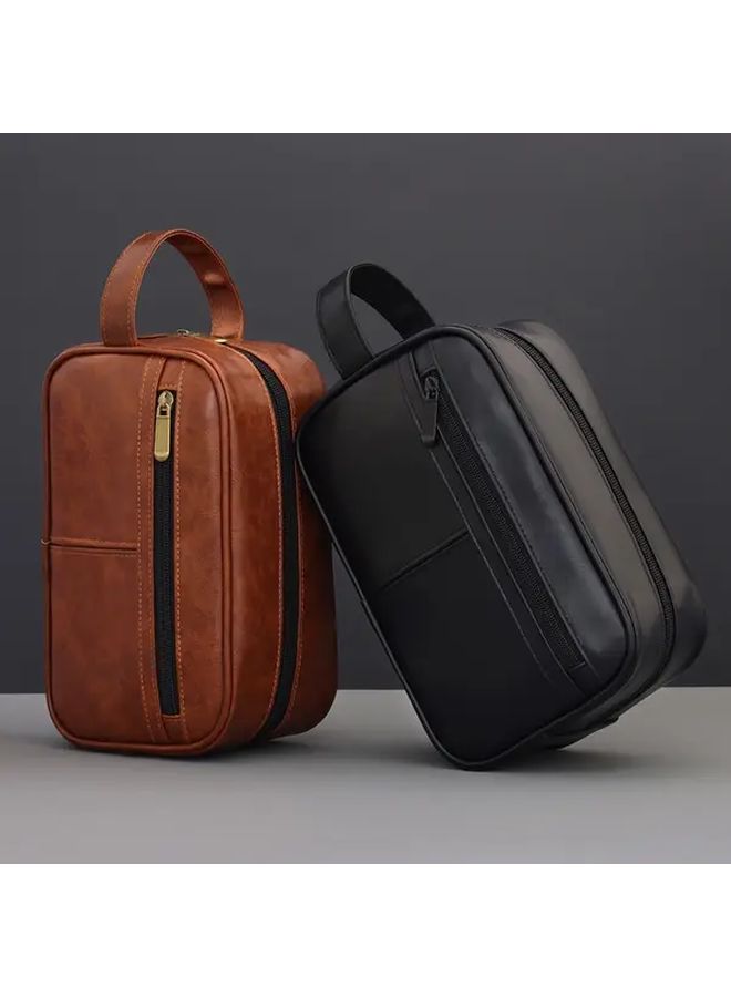 Retro High-end Leather Brown Thickened Travel Portable Men's Skincare Organizer Storage Bag - Image 4