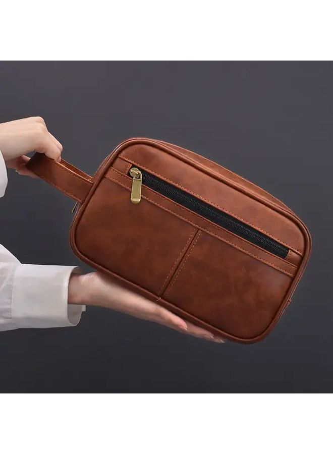 Retro High-end Leather Brown Thickened Travel Portable Men's Skincare Organizer Storage Bag - Image 2