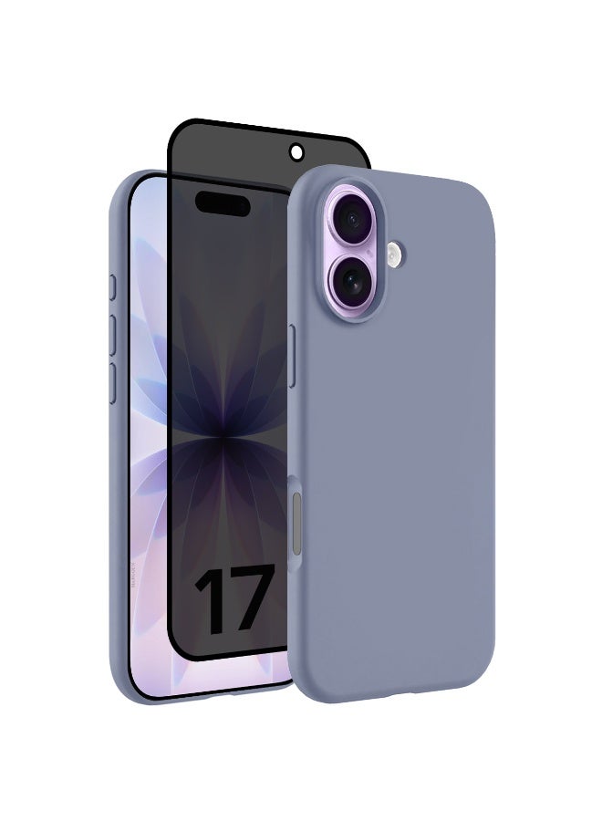 2 Packs Silicone Protective Phone Case for iPhone 17 - Soft Anti-Scratch Microfiber Lining Ultra Slim Drop Protection Phone Cover with Privacy Screen Protector - Pastel Purple - Image 1