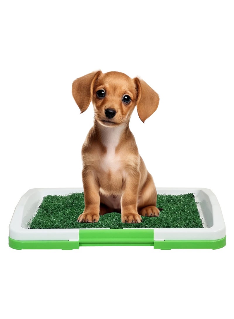 أن ان سي بيتس مرحاض كلاب من العشب الصناعي للكلاب الصغيرة، وعاء بلاستيكي ثلاثي الطبقات للحيوانات الأليفة مع حصيرة مقاومة للرائحة، صينية شبكية، وصينية قاعدة، وسادة عشبية للتدريب الداخلي/الخارجي، 47 سم (أخضر) - Image 1