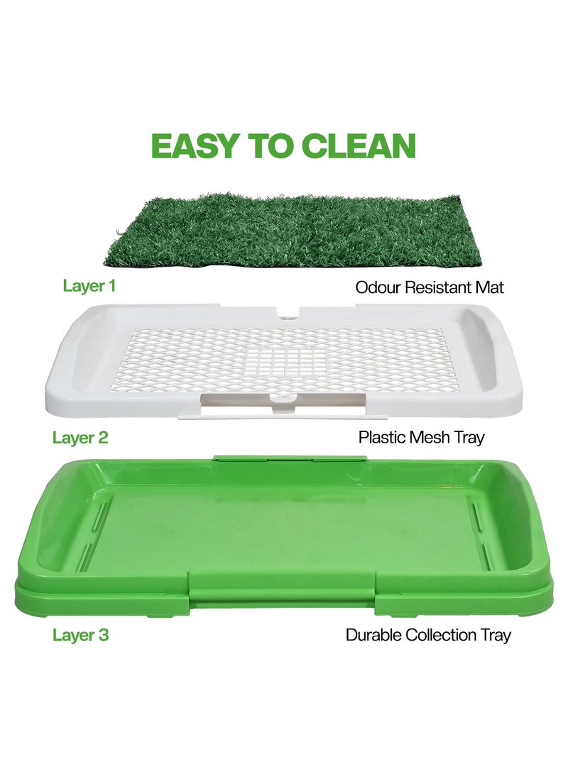 أن ان سي بيتس مرحاض كلاب من العشب الصناعي للكلاب الصغيرة، وعاء بلاستيكي ثلاثي الطبقات للحيوانات الأليفة مع حصيرة مقاومة للرائحة، صينية شبكية، وصينية قاعدة، وسادة عشبية للتدريب الداخلي/الخارجي، 47 سم (أخضر) - Image 4