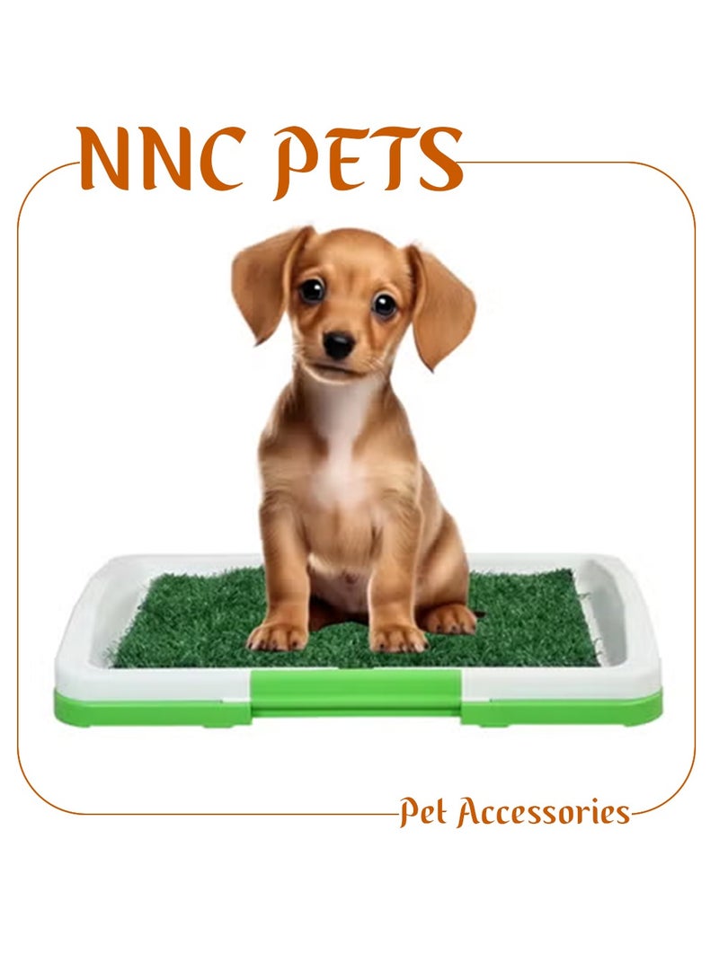 أن ان سي بيتس مرحاض كلاب من العشب الصناعي للكلاب الصغيرة، وعاء بلاستيكي ثلاثي الطبقات للحيوانات الأليفة مع حصيرة مقاومة للرائحة، صينية شبكية، وصينية قاعدة، وسادة عشبية للتدريب الداخلي/الخارجي، 47 سم (أخضر) - Image 1