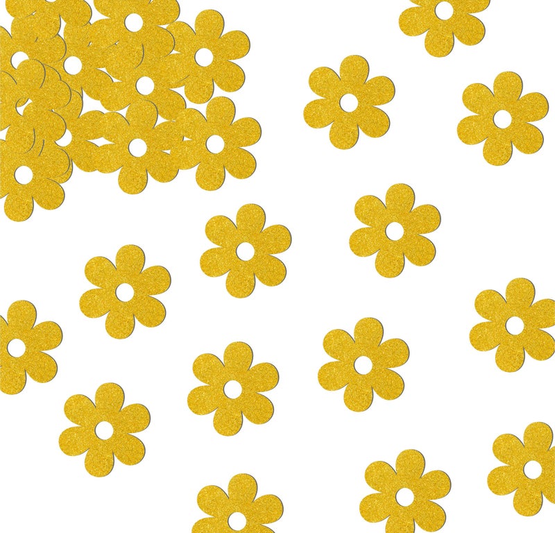 SVM CRAFT® 100pcs Golden Glitter flower Cutouts | Paper flower Confetti Gold Glitter Cut-Outs for DIY Art & Craft Projects Decoration for class decrations, table decoartions - Image 1