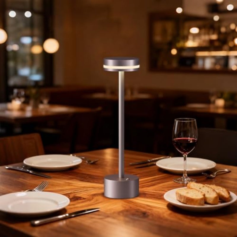 Wireless Rechargeable LED Table Lamp for bedside use, aluminum housing, brown, touch sensor control and USB-C charging - Image 2