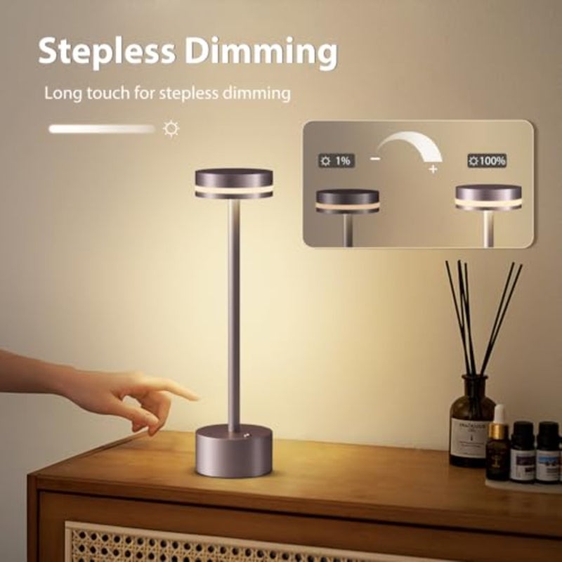 Wireless Rechargeable LED Table Lamp for bedside use, aluminum housing, brown, touch sensor control and USB-C charging - Image 4