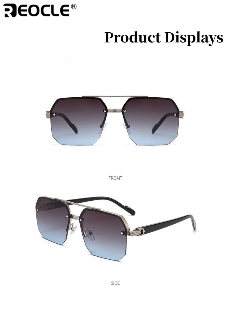 ريوكل نظارات نصف إطار للجنسين مفصل معدني نظارات عادية زينة مضادة للضوء الساطع نظارات متينة مثالية لجميع المناسبات - Image 3