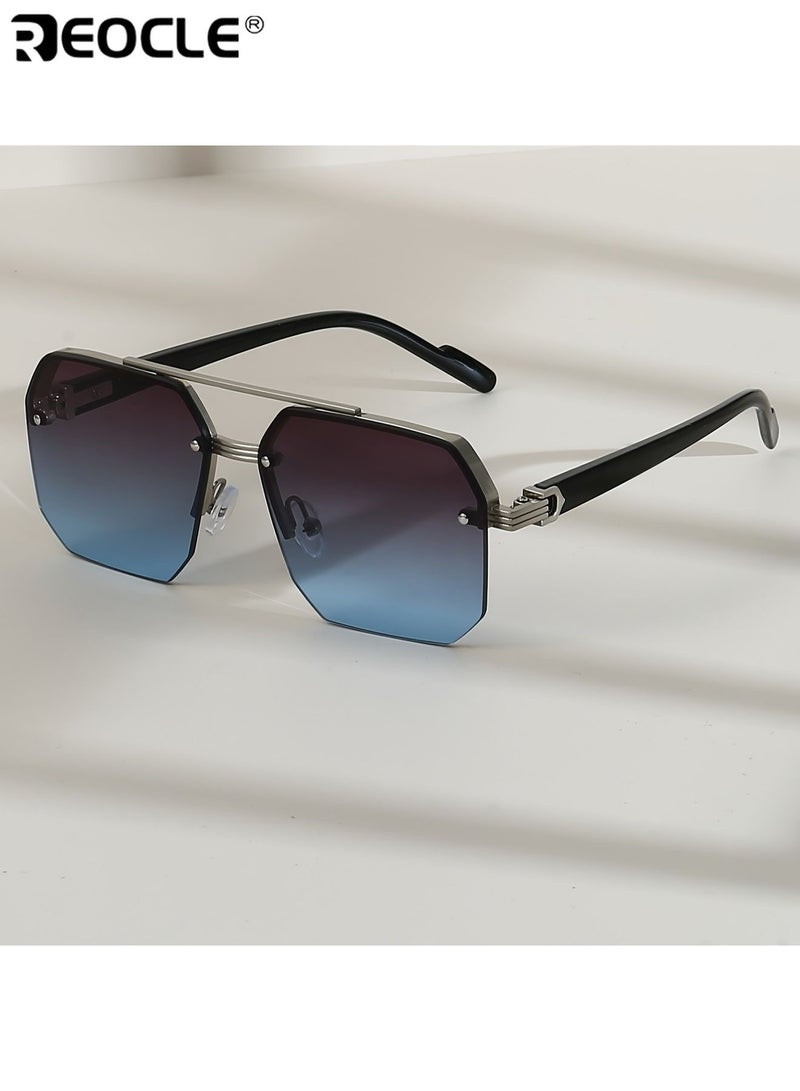 ريوكل نظارات نصف إطار للجنسين مفصل معدني نظارات عادية زينة مضادة للضوء الساطع نظارات متينة مثالية لجميع المناسبات - Image 4