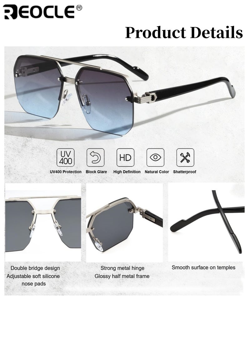 ريوكل نظارات نصف إطار للجنسين مفصل معدني نظارات عادية زينة مضادة للضوء الساطع نظارات متينة مثالية لجميع المناسبات - Image 2