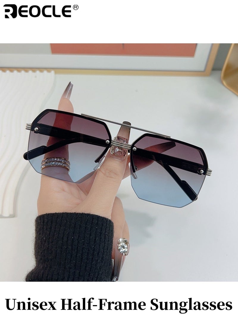 ريوكل نظارات نصف إطار للجنسين مفصل معدني نظارات عادية زينة مضادة للضوء الساطع نظارات متينة مثالية لجميع المناسبات - Image 1