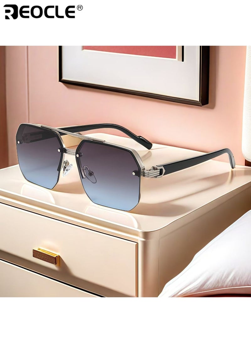 ريوكل نظارات نصف إطار للجنسين مفصل معدني نظارات عادية زينة مضادة للضوء الساطع نظارات متينة مثالية لجميع المناسبات - Image 5