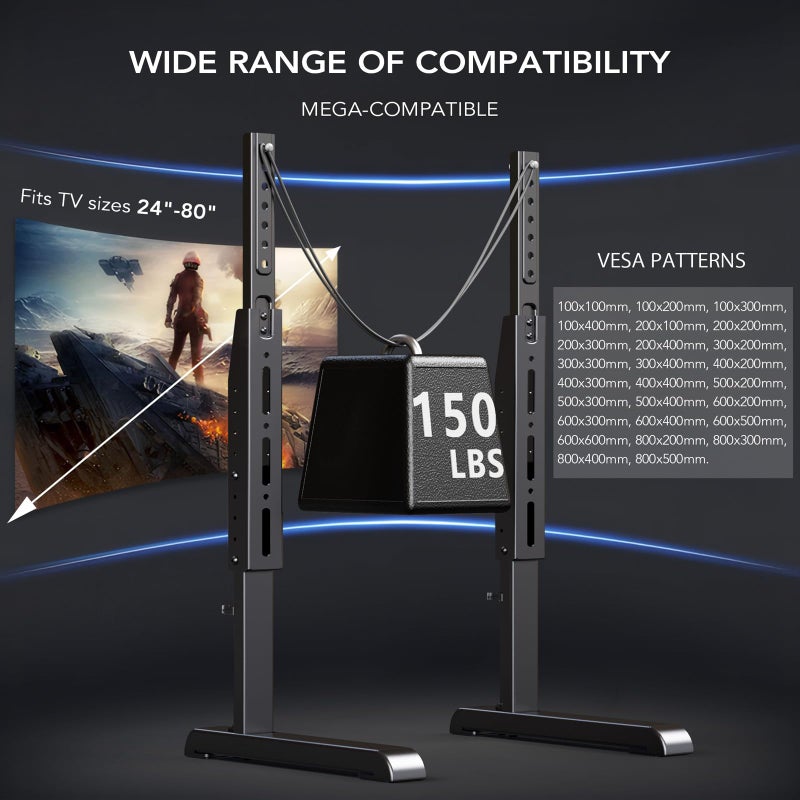 AX WABER Universal TV Stand, Table Top TV Stand Base Wobble-Free Replacement for Most 24 to 80 Inch LCD LED TVs, 7 Height Adjustable TV Legs Hold up to 150lbs, Max VESA 800x500mm, Black AX10TB02 - Image 5