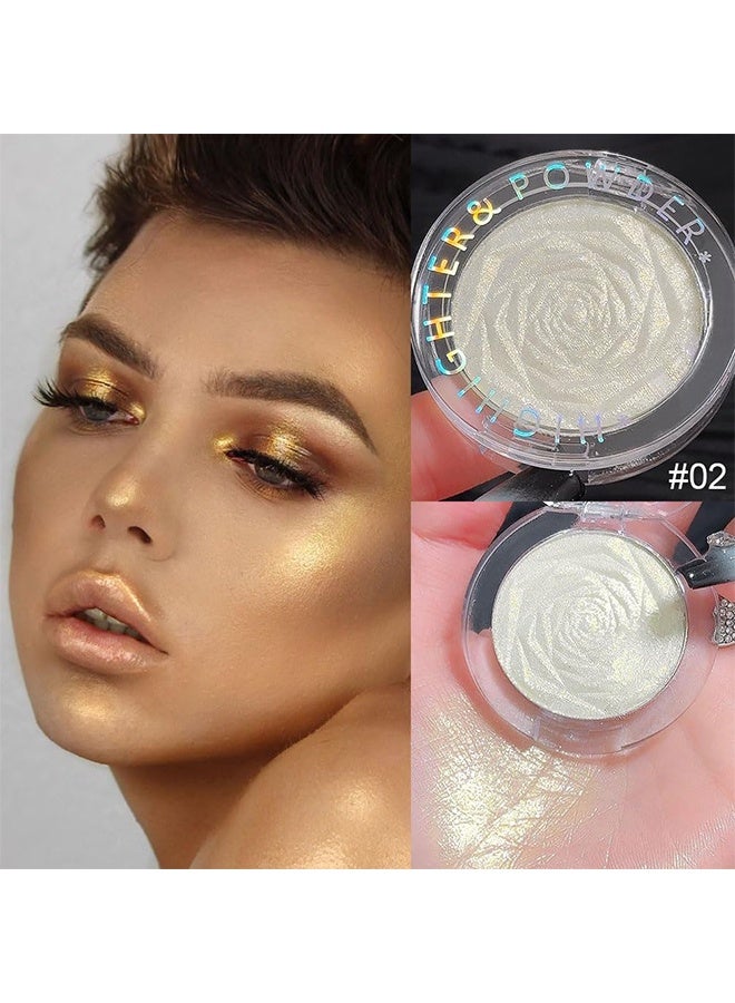 MJ Rose High Gloss Powder Tray, Blonde Gold Face Highlighter Makeup Shimmer Glitter Diamond Sparkly Highlighters Makeup Palette Powder for Face Body Cheek Skin iluminadores iluminador de jos maquillaje luminizers #02 - Image 2