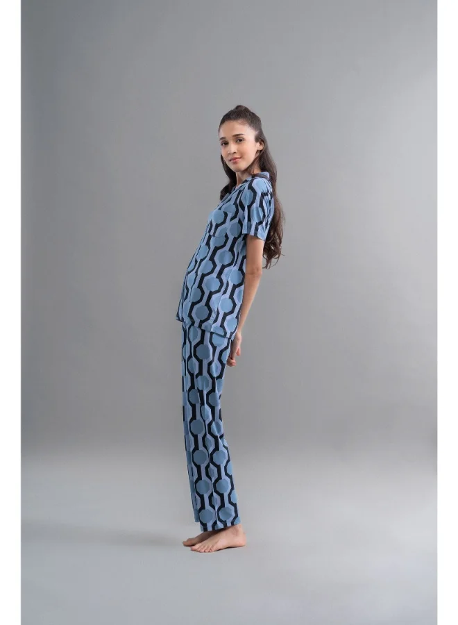 NeceSera Midnight Blue Geometric Dream Pajama Set