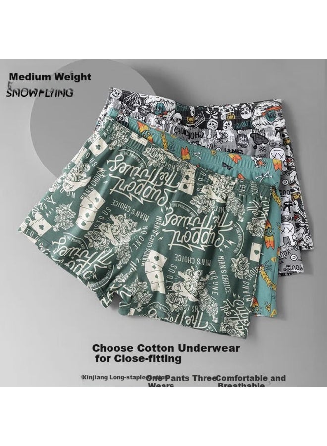 Snowflying 3-pack Men's Boxer Briefs 100% Cotton Antibacterial Underwear Loose-fit Youth Boxer Shorts - Image 3