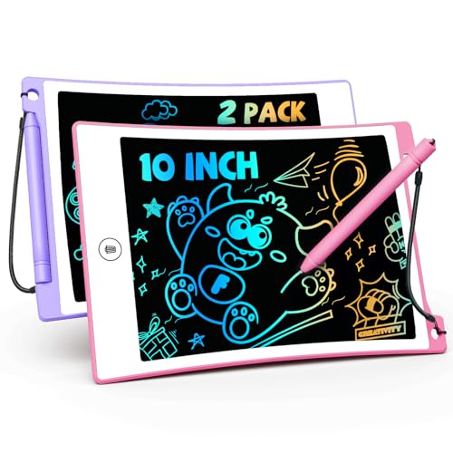 TEKFUN 10in 2 Pack LCD Writing Tablet Coloring Doodle Board Drawing Sketch Pad for Kids with AntiLost Stylus Car Trip Educational Kids Toys Birthday for 3 4 5 6 7 Girls Toddlers - Image 1