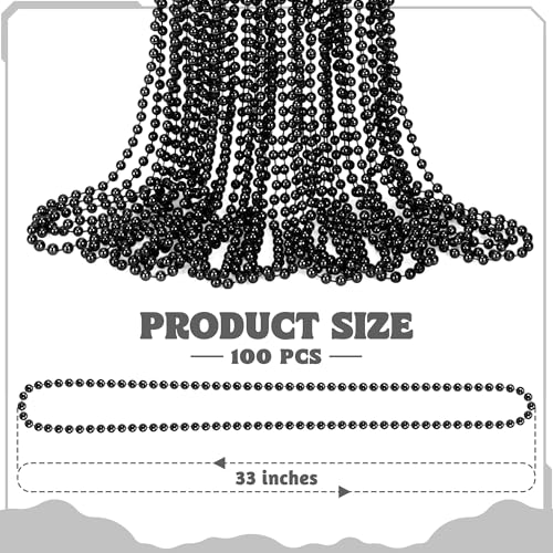 Huskein 100 PCS Mardi Gras Beads Bulk 33 Black Mardi Gras Beaded Necklace Round Black Beads Stuff Set Parade Accessories Set Party Favors Carnival Decorations - Image 5