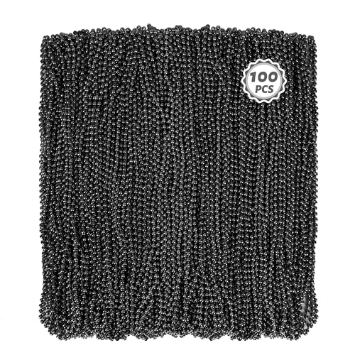 Huskein 100 PCS Mardi Gras Beads Bulk 33 Black Mardi Gras Beaded Necklace Round Black Beads Stuff Set Parade Accessories Set Party Favors Carnival Decorations - Image 1