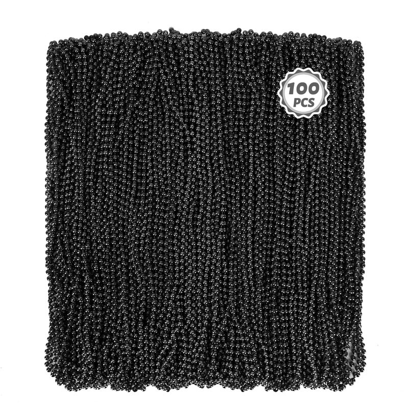 Huskein 100 PCS Mardi Gras Beads Bulk 33 Black Mardi Gras Beaded Necklace Round Black Beads Stuff Set Parade Accessories Set Party Favors Carnival Decorations - Image 3
