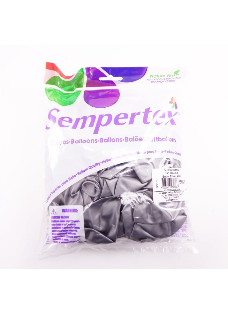 سيمبرتكس بالونات اللاتكس Sempertex مقاس 12 بوصة ، فضي خالص - Image 2