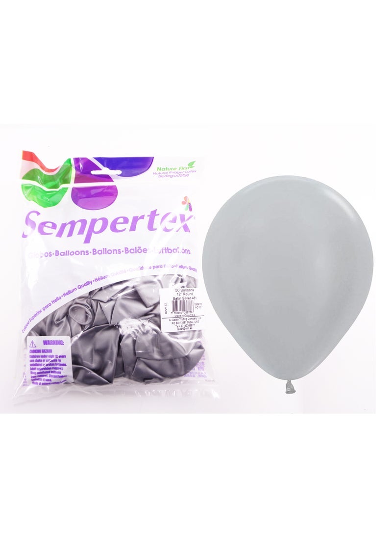 سيمبرتكس بالونات اللاتكس Sempertex مقاس 12 بوصة ، فضي خالص - Image 3