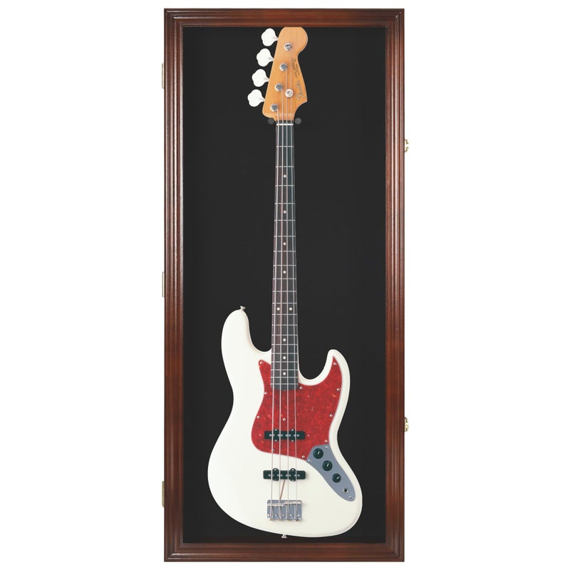 DisplayGifts DisplayGifts 42 Electric Guitar Display Case Cabinet Shadow Box with Guitar Hanger Stand Lockable UV Protection Black Felt Interior with Mahogany Finish Frame