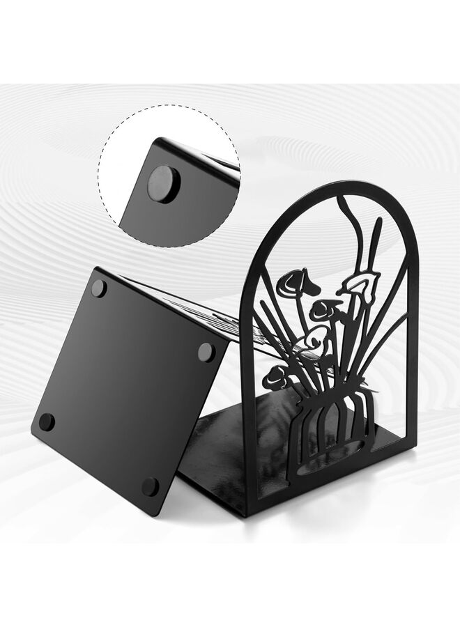 3 PCS Metal Bookends, Flower Bookends for Shelves Decor, Book Stopper for Heavy Books Ends to Hold Books for Home Office - Image 2