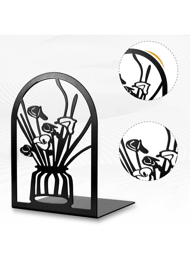 3 PCS Metal Bookends, Flower Bookends for Shelves Decor, Book Stopper for Heavy Books Ends to Hold Books for Home Office - Image 1