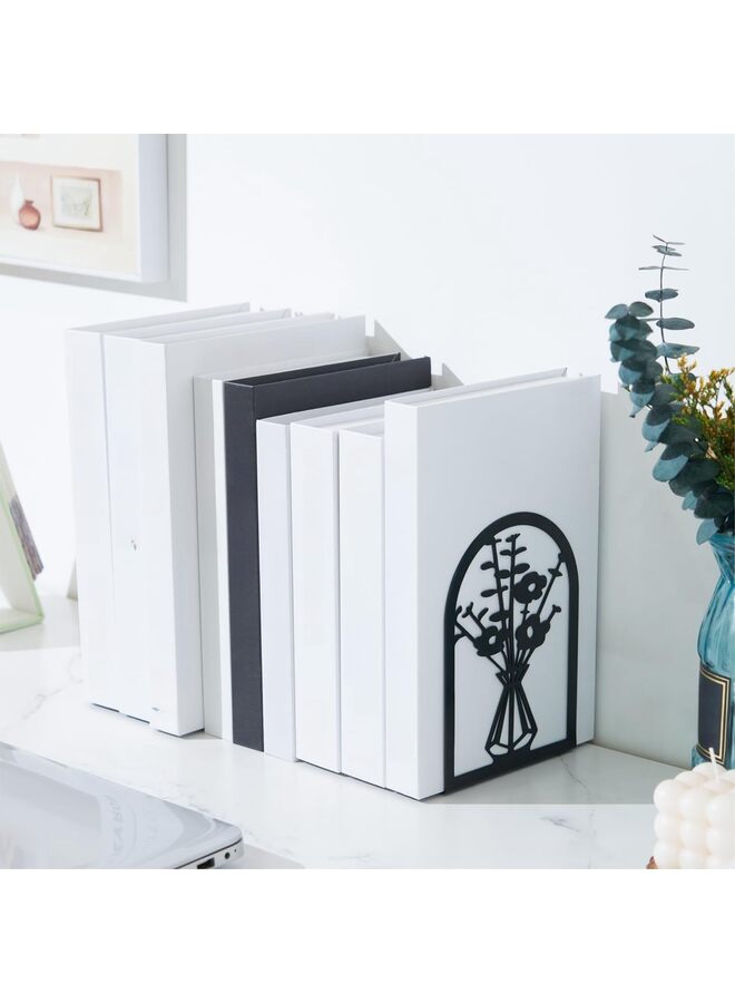 3 PCS Metal Bookends, Flower Bookends for Shelves Decor, Book Stopper for Heavy Books Ends to Hold Books for Home Office - Image 3