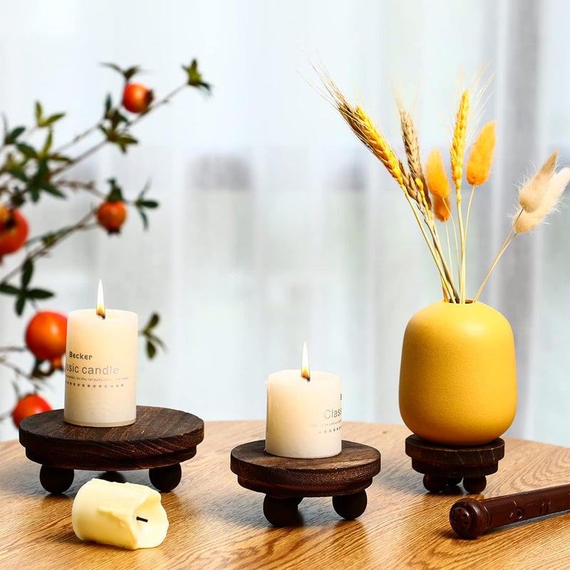 Amyhill 3 Pcs 5/4/3 Inch Wooden Risers for Display Wood Pedestal Stand Mini Tray Stand Round Wooden Pedestal Holder Rustic Buffet Cake Riser for Decor Tiered Tray Decor Home Kitchen(Brown) - Image 4
