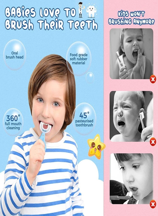 Styxon U Shaped Toothbrush Kids 4 Pic Toddler Toothbrush With Food Grade Soft Silicone Brush Head, 360° Oral Teeth Cleaning Design For Kids', Manual Whole Mouth Toothbrush For Kids Age 2-6,Assorted - Image 2