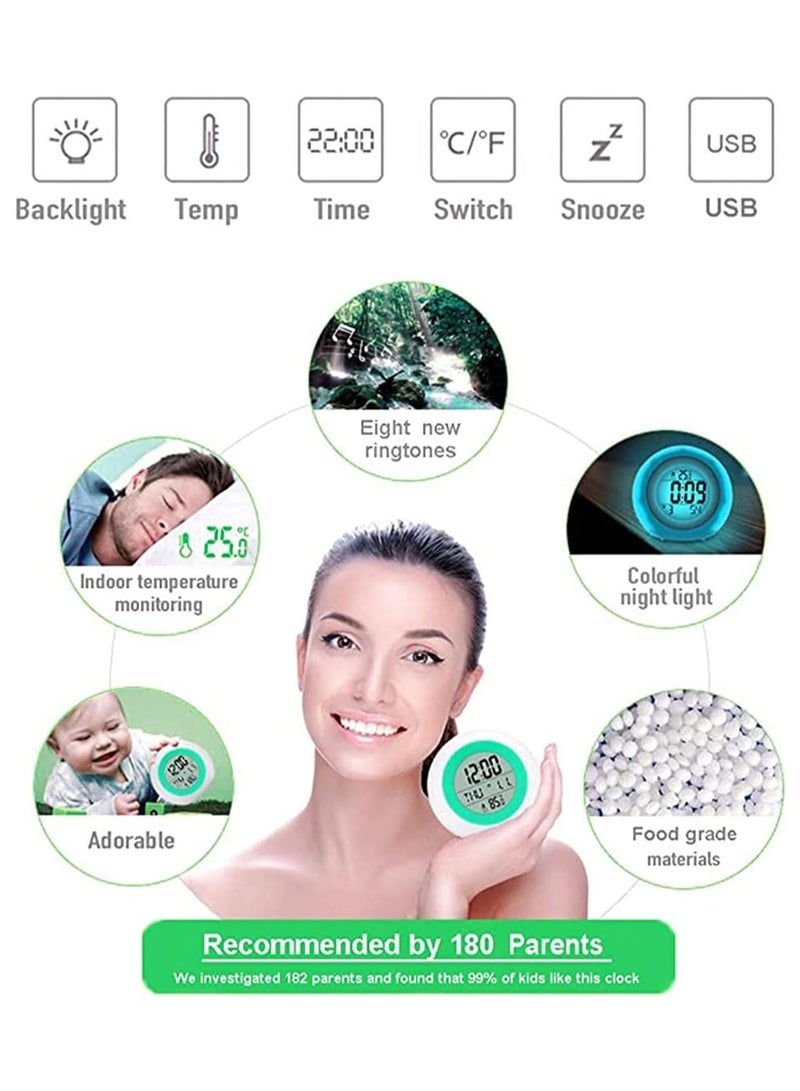 Y&D Kids Alarm Clock, Digital Clock with Rechargeable, 7 Color Changing Night Light, Snooze, Touch Control, Temperature for Children Bedroom, Boys and Girls - Image 4