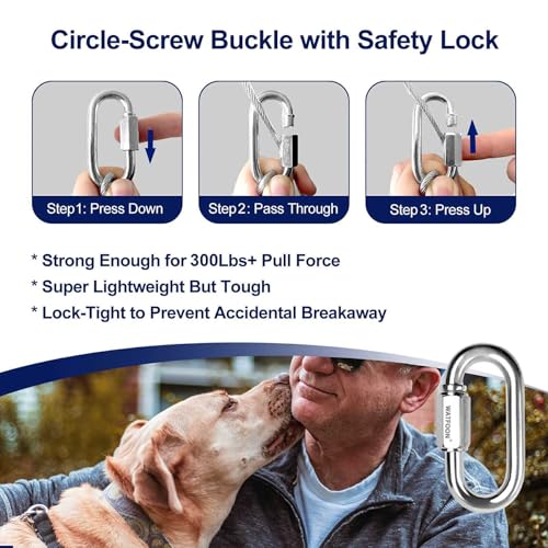 WATFOON Tie Out Cable for Dogs Up to 300lbs,25ft Extra Strong 1000lbs Break Strength Tie-Out Tether Trolley Training Lead,Dog Run Cable for Yard Garden Park Camping Outside (Blue, 300lbs 25ft) - Image 5