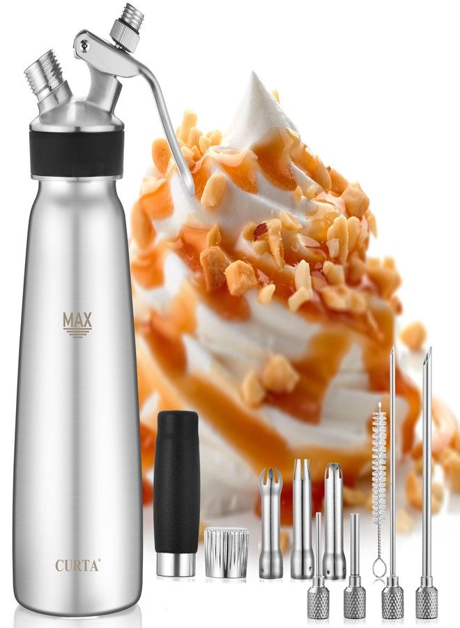 CURTA Professional Whipped Cream Dispenser, Food Grade Stainless Steel Cream Whipper Set with 4 Injector Tips, 3 Decorating Tips and 500ml / 1 Pint Canister, N2O Chargers Not Included … - Image 1