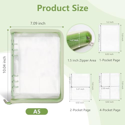 Ruatu Sticker Storage Organizer Binder A5 Sticker Book Collecting Album Reusable Sticker Collection Book with Pocket Zipper Sticker Holder Keeper Book for Adult Collecting Sticker (green) - Image 5