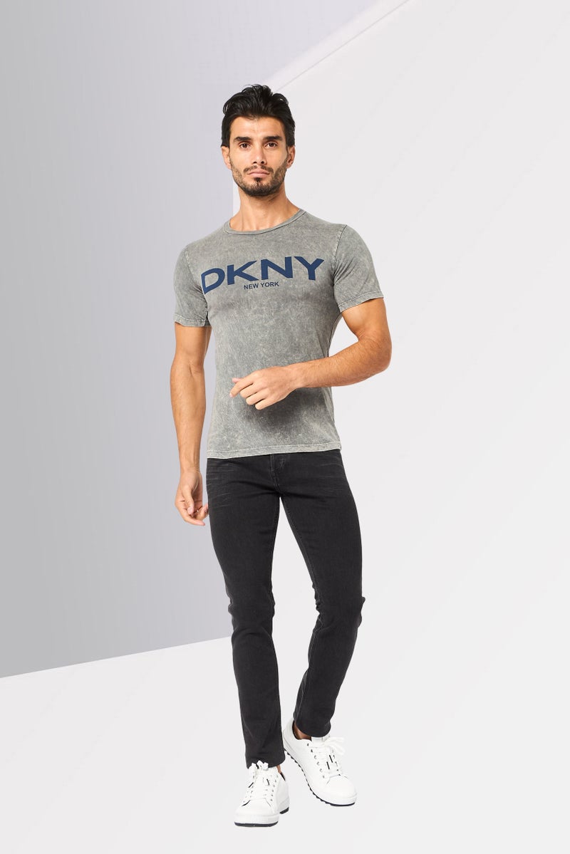 DKNY Men Crew Neck Short Sleeve Brand Logo T-Shirt, Wash Grey - Image 2